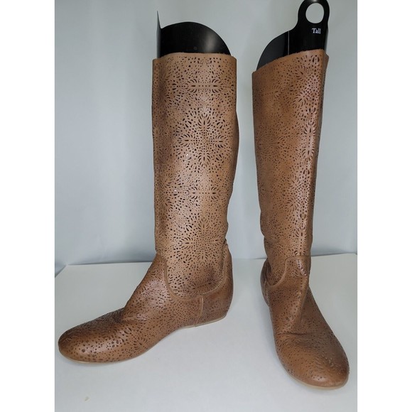 Sundance Stardust Tall Tan Brown Leather Boots Laser cut EU 41, US 9.5 - Picture 3 of 10